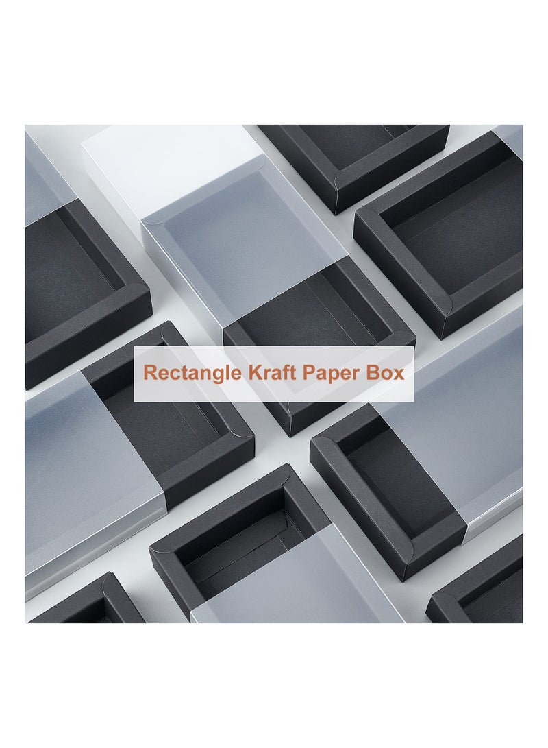 SOLARAE 12 Packs of 16x9.2x3.2cm Clear Frosted PVC Rectangular Drawer Boxes with Black Kraft Gift Box for Party Favors, Treats, Bakery Items, and Jewelry. - Image 3