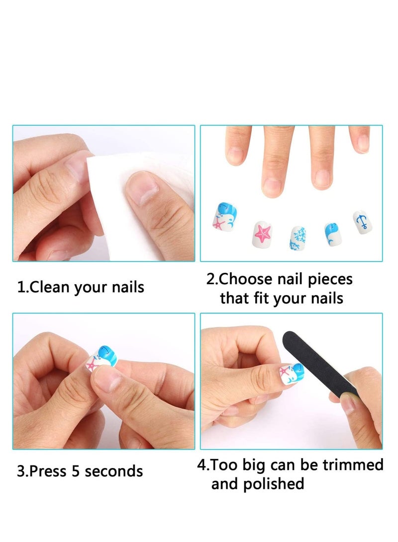 Zikra Kids Fake Nails Press on, for Girls Pre-glue Full Cover Short False Nails Children Lovely Gift for Kids Teens Nail Art Decoration(Refreshing and ) - Image 4