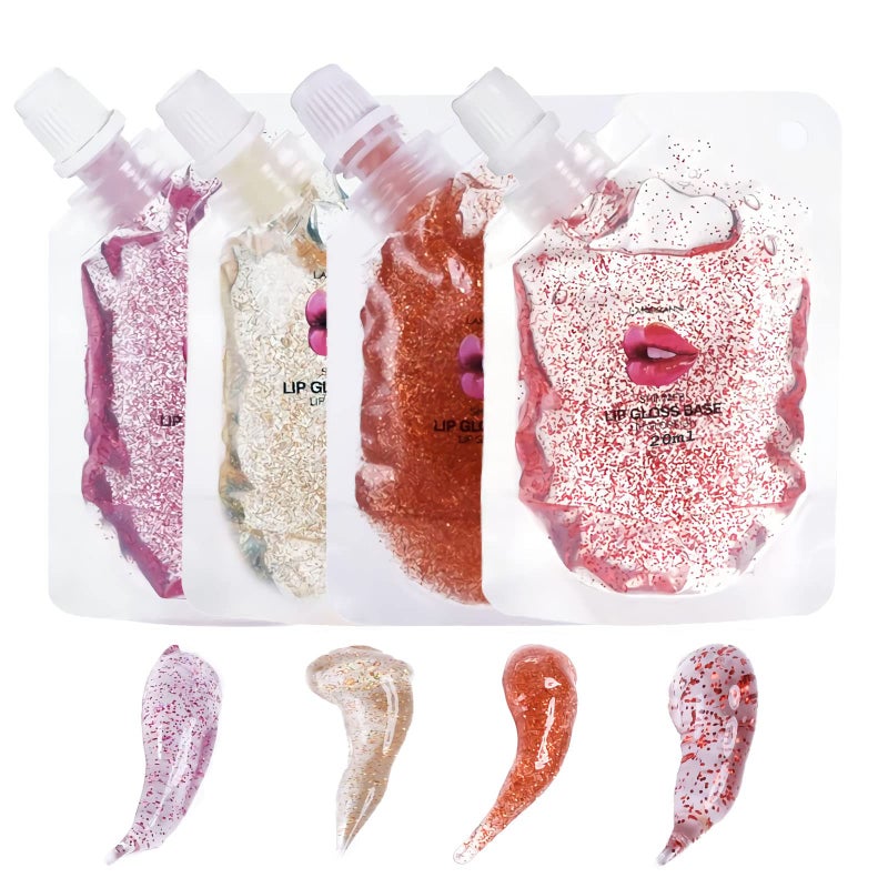 SUMEITANG 4 Color Glitter Lip Gloss Base Kit, Moisturize Lip Gloss Base Oil Material Lip Makeup Primers for DIY Handmade Making Lip Balms and Lipgloss Set(4 Pack x 20ML) - Image 1