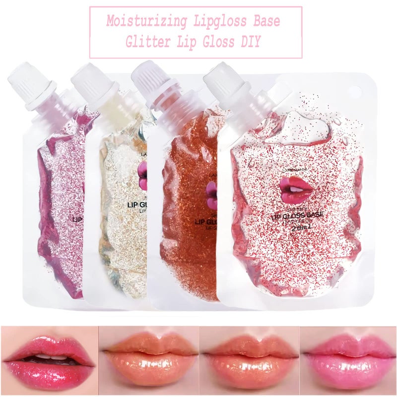 SUMEITANG 4 Color Glitter Lip Gloss Base Kit, Moisturize Lip Gloss Base Oil Material Lip Makeup Primers for DIY Handmade Making Lip Balms and Lipgloss Set(4 Pack x 20ML) - Image 2