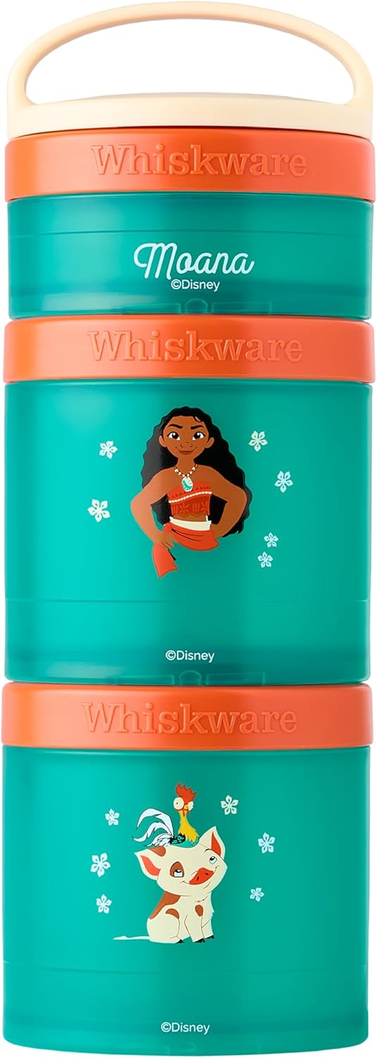 Whiskware Disney Princess Moana Stackable Snack Containers for Kids 3 Stackable Snack Cups for School or Travel Formula and Cupholder Friendly Moana and Pua - Image 1