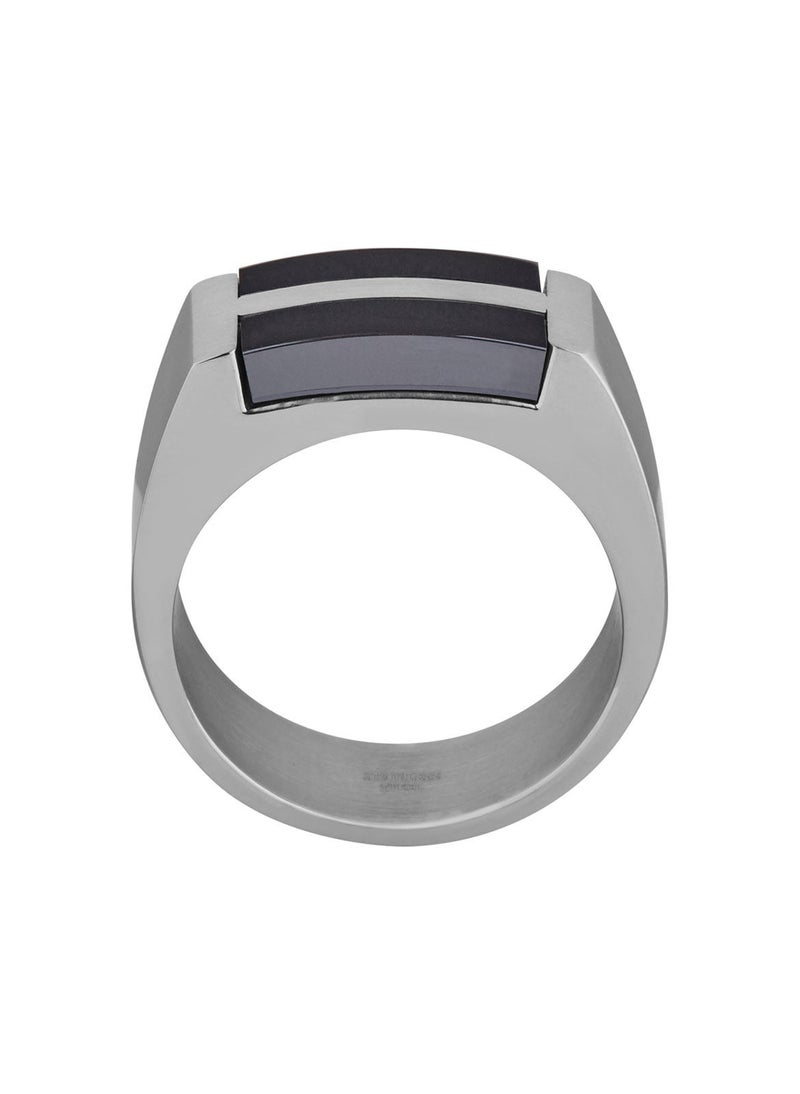 غاي لاروش خاتم غي لاروش من الستانلس ستيل بطلاء أيون أسود للرجال ، فضي واسود ، Sz 62 ، 4TX001AV-62 - Image 1