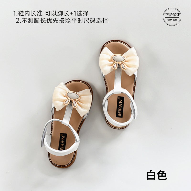 Children'S Summer Breathable Sandals New Non-Slip Beach Shoes Girls Princess Leather Soft Bottom Sweet Baby Little Girl Fashion - Image 1