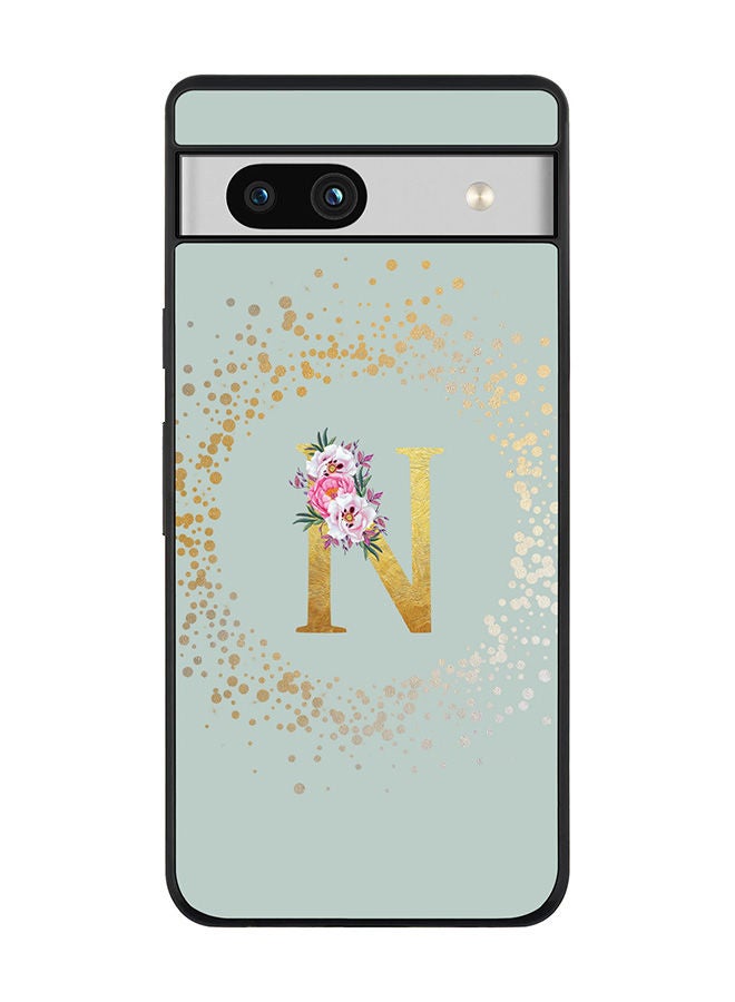 Stylizedd Rugged Black edge case for Google Pixel 7a 5G Slim fit Soft Case Flexible Rubber Edges Anti Drop TPU Cover -  Custom Monogram Initial Letter Floral Pattern Alphabet - N  ( Light Green ) - Image 1