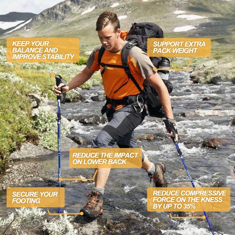 covacure Trekking Poles Collapsible Hiking - Aluminum Alloy 7075 Sticks with Quick Lock System, Telescopic, Collapsible, Ultralight for Hiking, Camping Blue Short (100-120cm) - Image 2