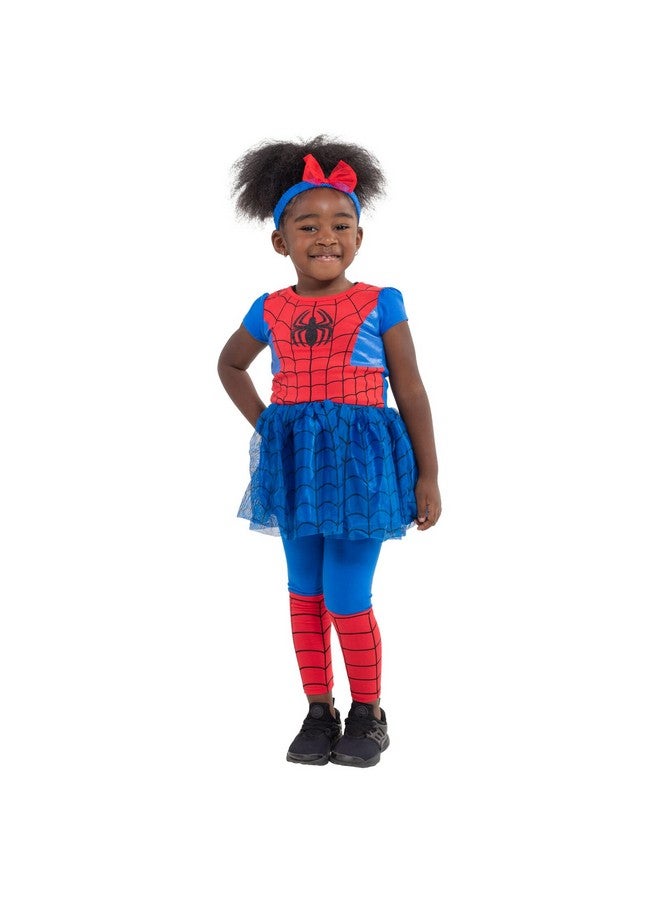 MARVEL Marvel Spider-Man Toddler Girls Tulle Cosplay Dress Leggings and Headband 3 Piece 3T  - Image 1