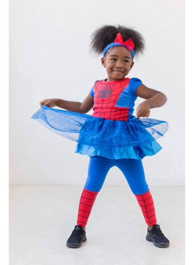 MARVEL Marvel Spider-Man Toddler Girls Tulle Cosplay Dress Leggings and Headband 3 Piece 3T  - Image 3