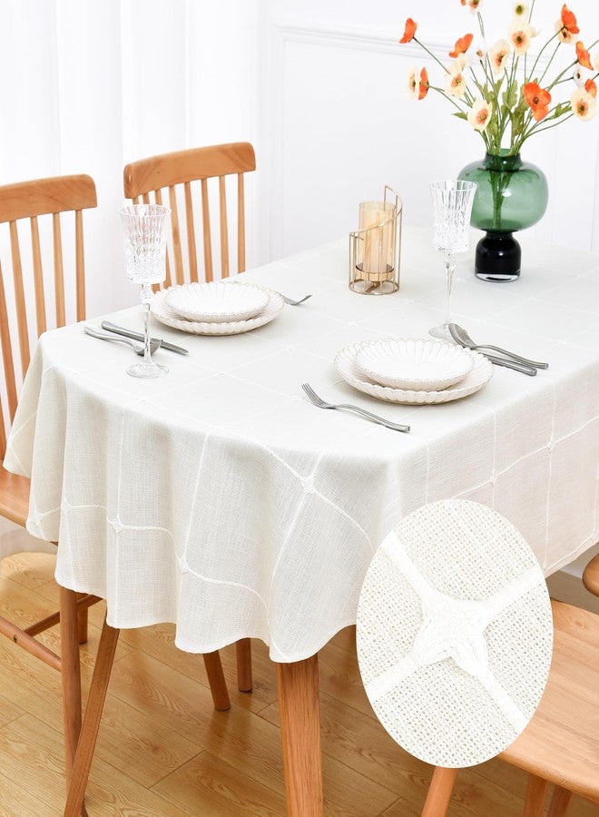 NEWISHER Farmhouse Embroidered Plaid Tablecloth Lattice Fabric Table Cloth Oval Rustic Checkered Table Cover Dining Kitchen Home Decor Party (60 x 84 inch) - Image 1