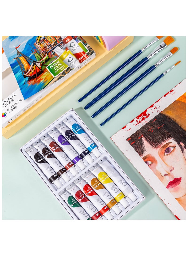 Deli EC11-12 Gouache Paint Set 12ml/Tube, 12 Colors 鈥?ideal for art, school, and hobby use - Image 4