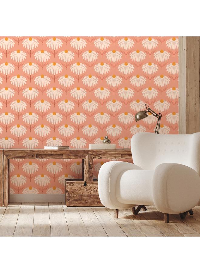 Hand-painted Chrysanthemum Small Fresh Abstract Plant Flower Self-adhesive Wallpaper Background Wall Wallpaper Bedroom Porch Mural - Image 3