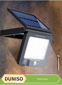 DUNISO Solar Outdoor Lantern, USB human body sensing wall mounted remote control light, with 360 ° rotating solar panel, three lighting modes, 1800mAh, suitable for courtyards, exterior walls, parks, corridors, 175 * 140 * 25mm,black  - Image 1
