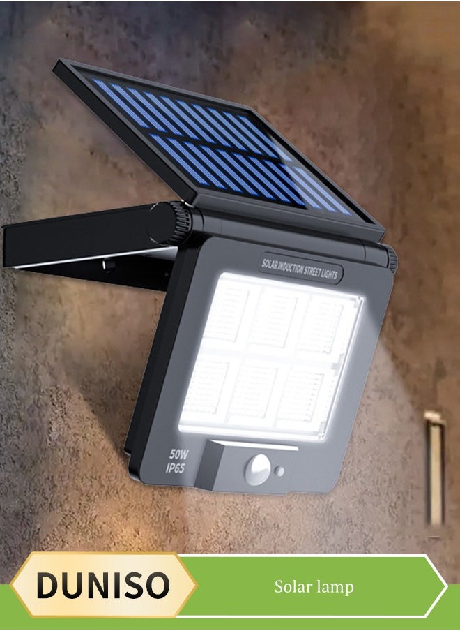 DUNISO Solar Outdoor Lantern, USB human body sensing wall mounted remote control light, with 360 ° rotating solar panel, three lighting modes, 1800mAh, suitable for courtyards, exterior walls, parks, corridors, 175 * 140 * 25mm,black  - Image 1