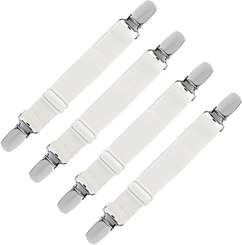 LIHAO 4PCS Bed Sheet Clips Adjustable Mattress Holder Elastic Clips Bed Sheet Fasteners Grippers for Sheets and Ironing BoardsWhite