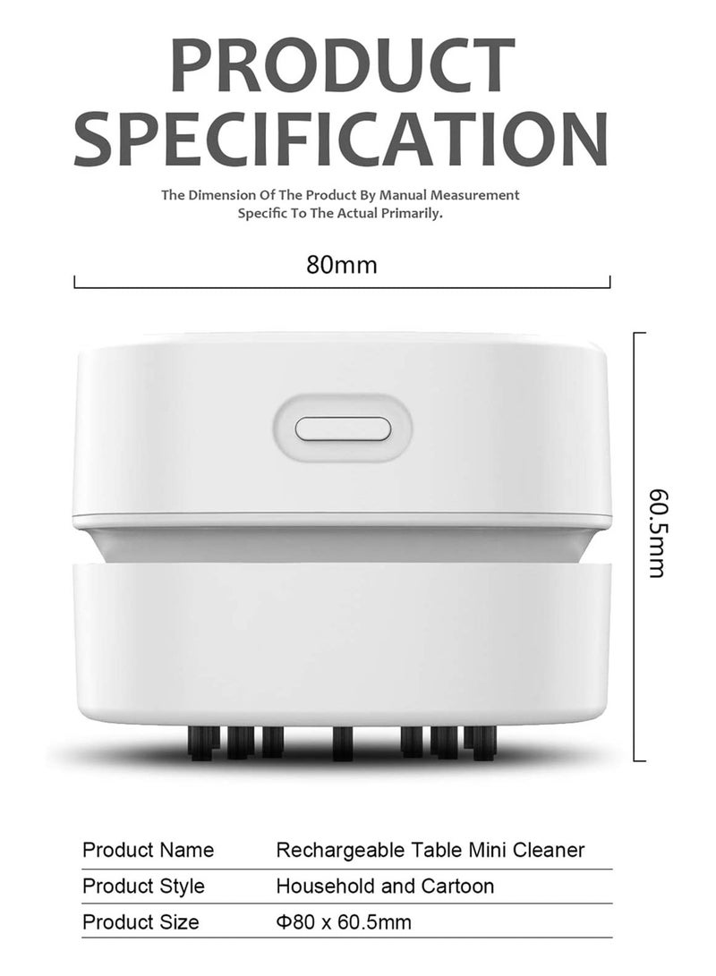 تلاكسكا منظف هوائي مكتبي، منظف طاولات صغيرة محمولة منظف للأتربة، قدرة تحمل عالية تصل إلى 400 دقيقة، تصميم لاسلكي و 360 درجة قابل للدوران للوحة المفاتيح/المنزل/المكتب (شحن أبيض) - Image 2