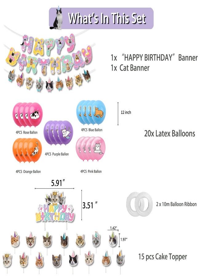 OULUN Cat Birthday Party Decoration Set, Cute Cat Party Supplies for Kids Who Love Meowing Cats, Cat-Themed Party Gift Decoration Set - Image 3
