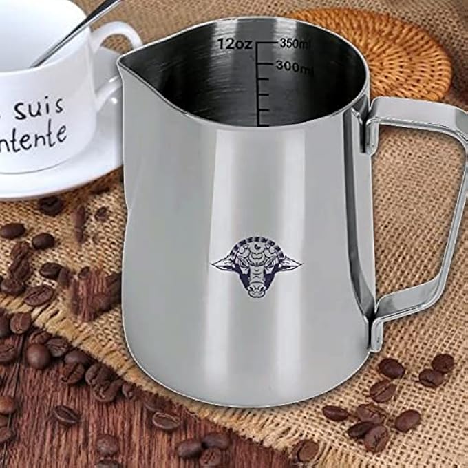 Unity Stainless Steel Milk Frothing Pitcher 350Ml 12Oz Measuring Milk Steaming Pitcher Milk Frother JugEspresso Steamer For Latte Art Barista Coffee Cup With Perfect Inside BuiltIn Scale - Image 2