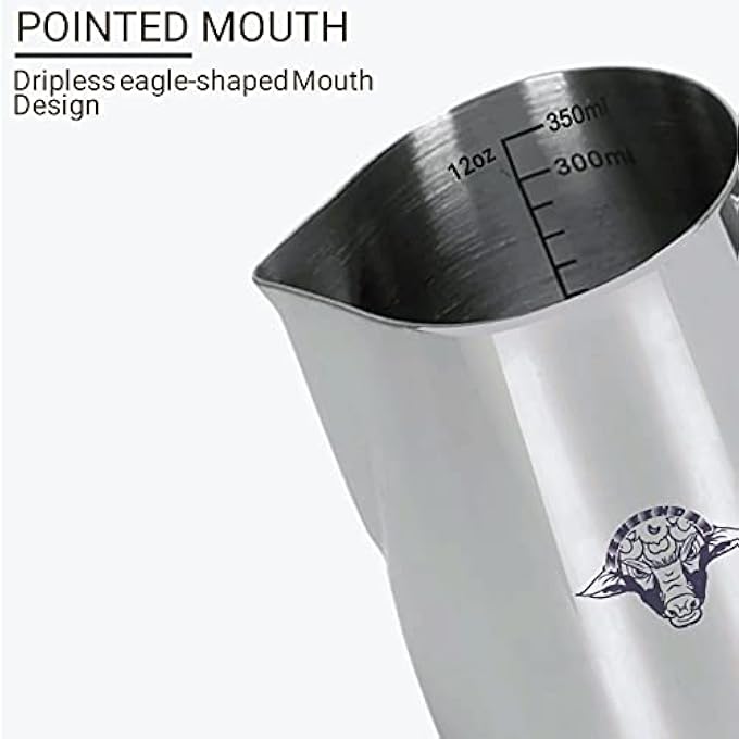 Unity Stainless Steel Milk Frothing Pitcher 350Ml 12Oz Measuring Milk Steaming Pitcher Milk Frother JugEspresso Steamer For Latte Art Barista Coffee Cup With Perfect Inside BuiltIn Scale - Image 3