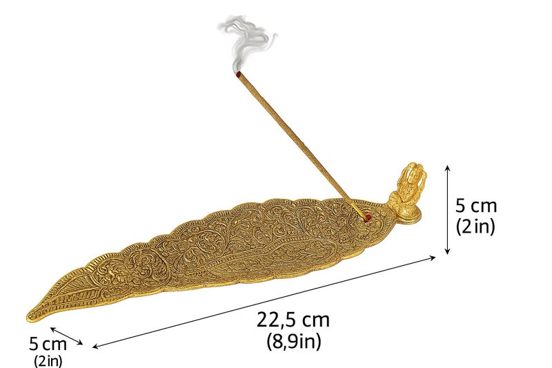 Pure Source India Aluminum Incense Holder with Ash Catcher, Ganesh Agarbatti Stand for Pooja, Decorative Gold Incense Stick Holder for Home Temple, Meditation & Gift (9x2 Inch) - Image 3