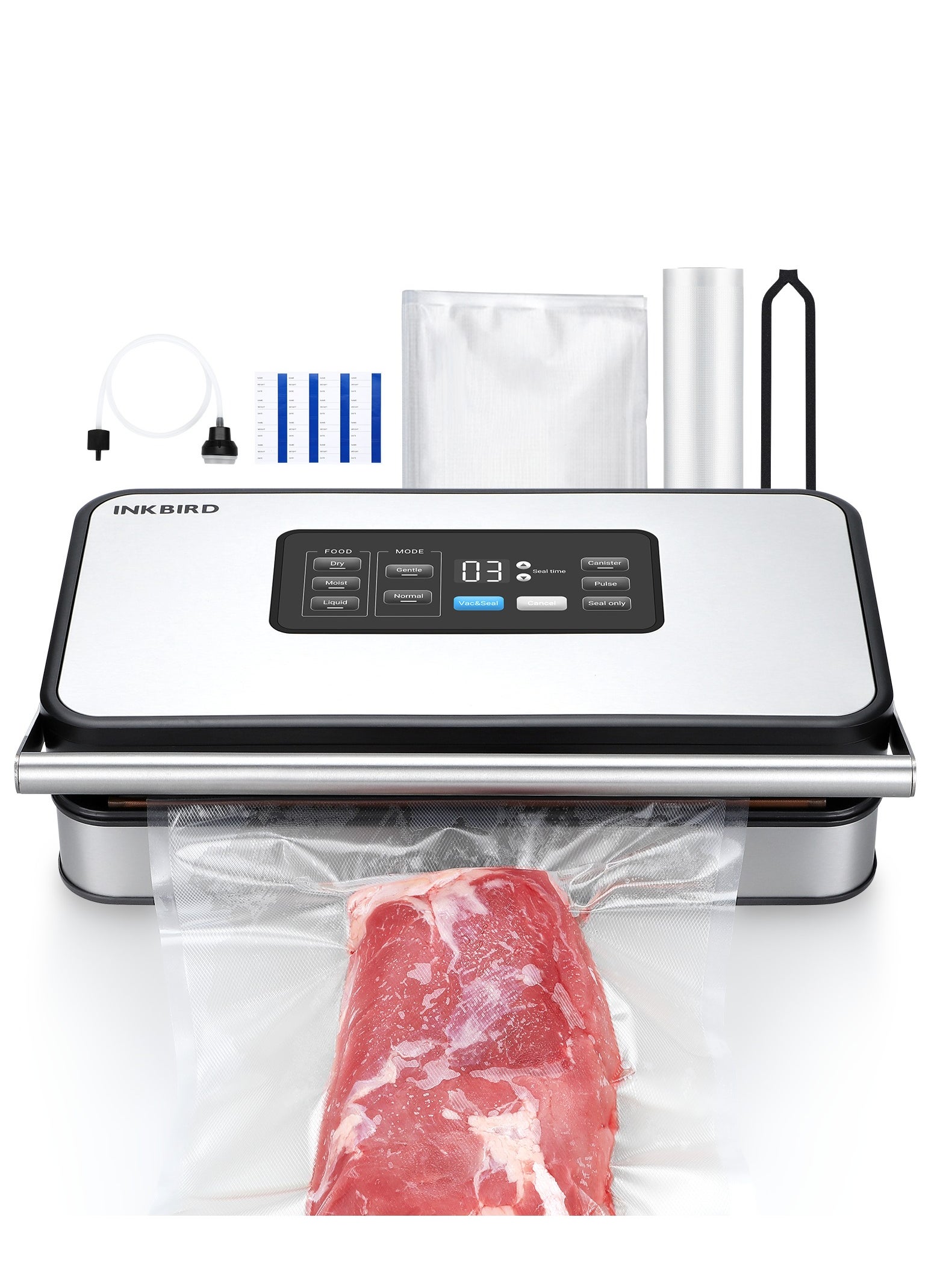 INKBIRD INKBIRD Home Food Vacuum Sealer Machine INK-VS04 with Starter Kit, Dual Motor, Dual Pump, Multiple Functions, Countdown LED, Built-in Cutter and Bag Storage, with Overheat Protection 