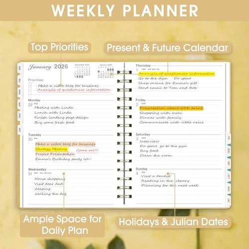 Ymumuda Academic Planner 2026, Daily Weekly and Monthly Calendar Planner (Jan.2026-Dec.2026),8.4"×6.3", Hardcover Notebook Teacher Supplies, Premium Thick Paper, Planners for School Work Office - Image 3