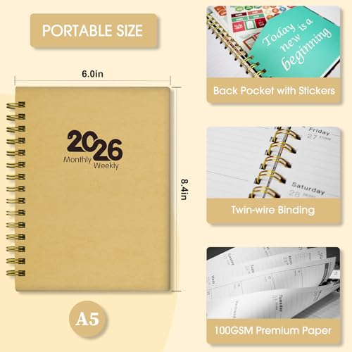 Ymumuda Academic Planner 2026, Daily Weekly and Monthly Calendar Planner (Jan.2026-Dec.2026),8.4"×6.3", Hardcover Notebook Teacher Supplies, Premium Thick Paper, Planners for School Work Office - Image 5