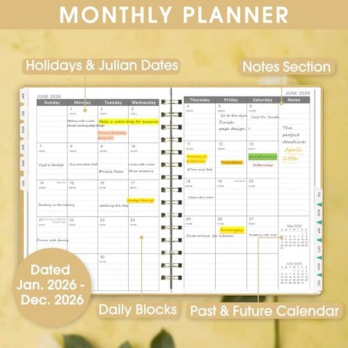 Ymumuda Academic Planner 2026, Daily Weekly and Monthly Calendar Planner (Jan.2026-Dec.2026),8.4"×6.3", Hardcover Notebook Teacher Supplies, Premium Thick Paper, Planners for School Work Office - Image 2