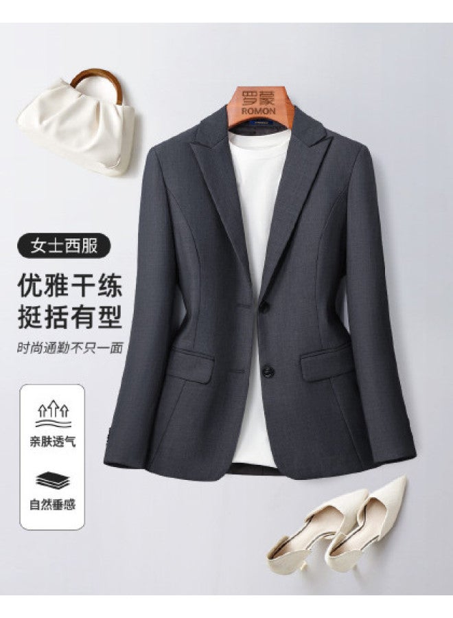 ROMON بليزر نسائي بسيط وعصري، جاكيت بدلة غير رسمي للنساء، تصميم ضيق بصف واحد من الأزرار - Image 1