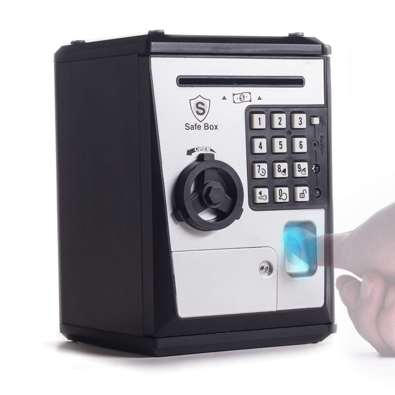 LIKE Toy Piggy Bank Safe Box Fingerprint ATM Bank ATM Machine Money Coin Savings Bank for Kids Silver