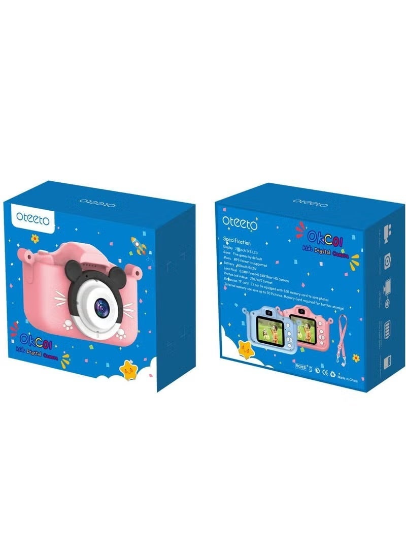 Oteeto OKC01 Kids Digital Camera – 2.0” LCD Screen, 400mAh Battery, Portable Mini Camera for Children (Pink) - Image 2