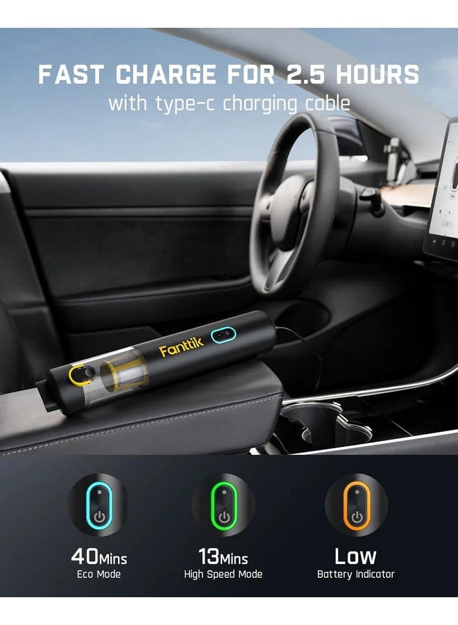 Fanttik Slim V8 Apex Car Vacuum, 4-in-1 Portable Mini Cordless Vacuum with 19000pa Suction Power, Type-C Charge, 2 Suction Modes, Handheld Vacuum for Car, Office Desk, Keyboards (Black) - Image 3