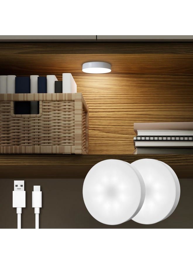 DAZZY DOT Rechargeable Puck Lights 2 Pack, Dimmable Touch Light Stick on for Closet, Magnetic Tap Light 1000mAh Battery Powered, Portable Led Light Cool White for Locker, Cabinet, Bedside, Kitchen - Image 1