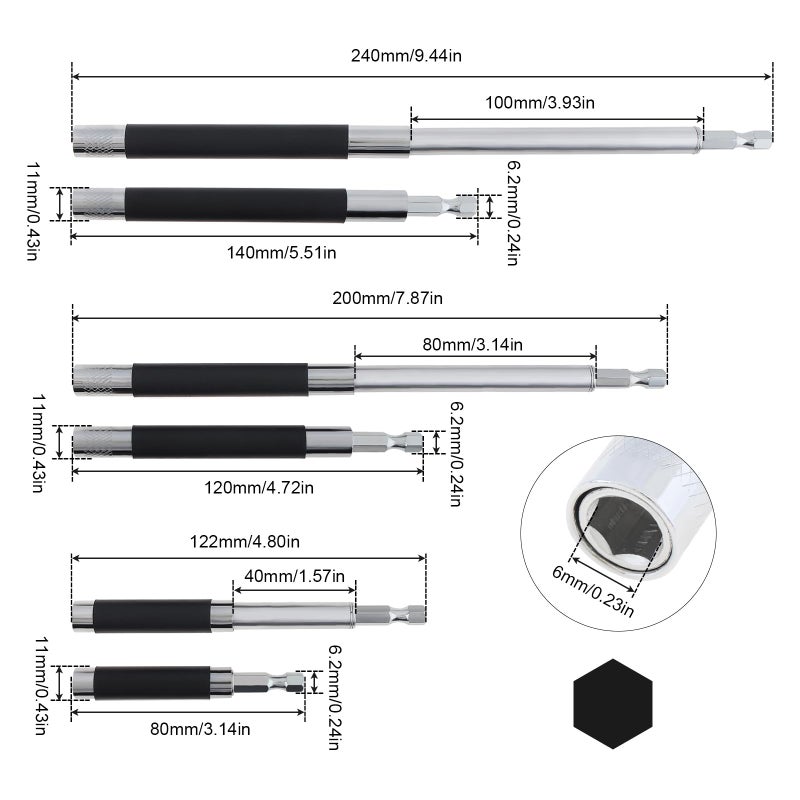 ChgImposs 3pcs/set Scalable Magnetic Screw Drive Guide Drill Bit Tip Holder, 3.15"/4.72"/5.51"(80/120/140mm) Screwdriver Bit Holder Extension Bar Adapter, Drill Bit Guide Rod Adapter - Image 2