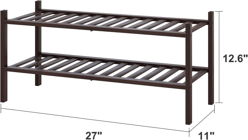 viewcare 2-Tier Shoe Rack for Entryway, Bamboo Shoe Rack for Closet, Free Standing Shoe Racks for Indoor Outdoor, Stackable Shoe Shelf Storage Organizer for Hallway Closet - Image 3