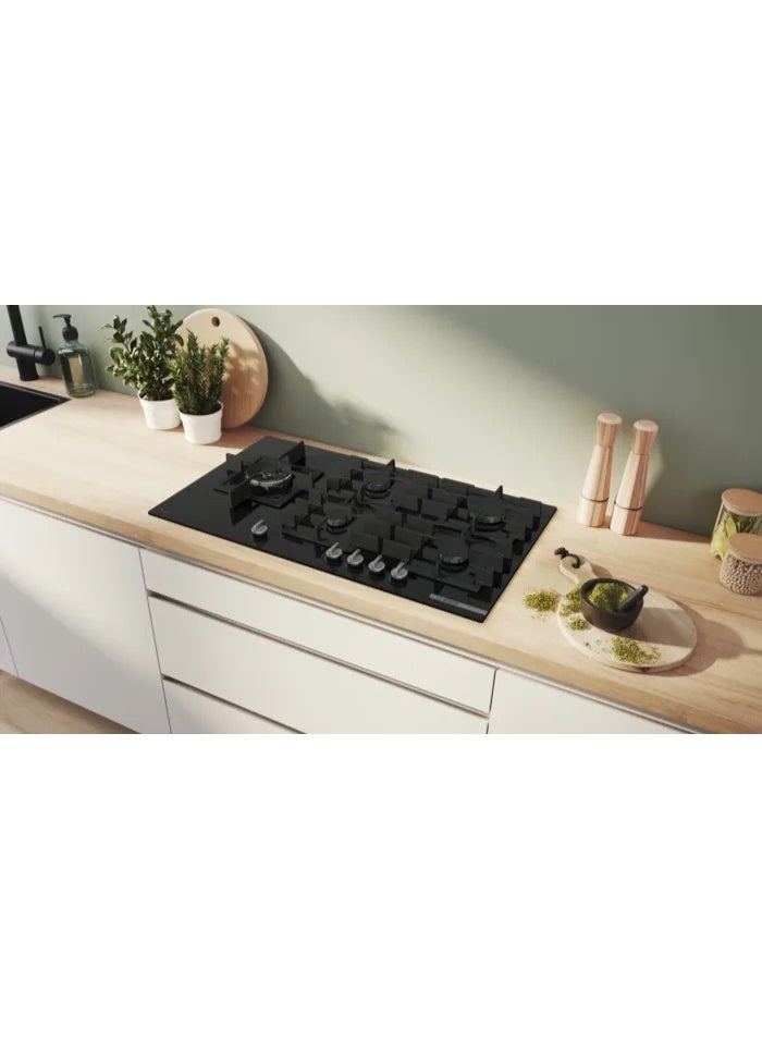 BOSCH Gas Built-in Hob 90cm Series 6,5 Burners, Tempered Glass Surface, Flame Select, Wok Burner, Cast Iron Pan Supports – 5 PPM9A6I40 Black - Image 3