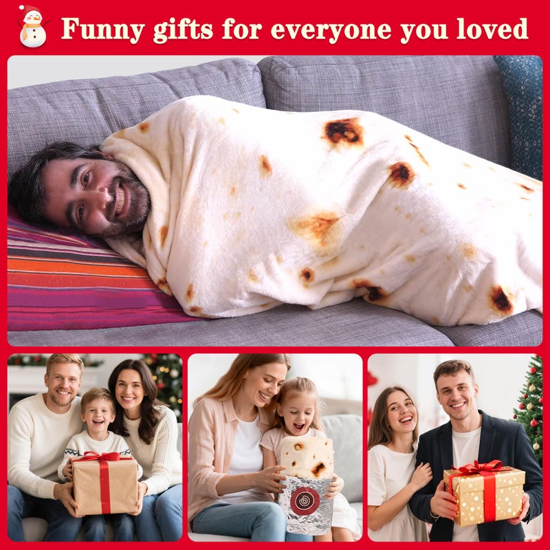 mermaker Burrito Tortilla Taco Blanket 60 inches for Adult Kids, Realistic Tortilla Throw Blanket Funny Gifts for Women Men Teen Boy Girl, Soft Flannel Food Blanket for Christmas Birthday Gifts-Beige - Image 3