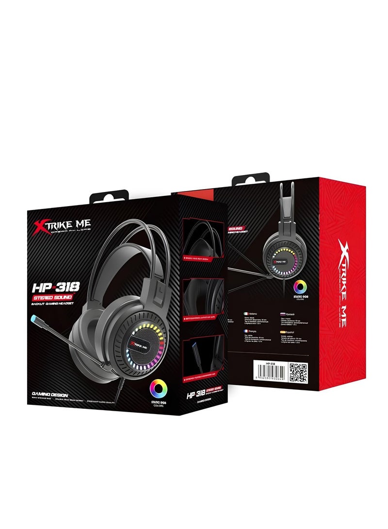 XTRIKE ME RGB Backlit Gaming Headset, HP-318, 50mm Speakers, Flexible Mic, Stereo Sound, for PC and Console-BLACK - Image 5