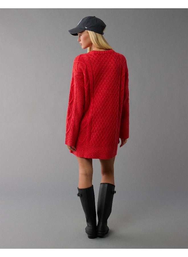 American Eagle - AE Long-Sleeve Cable Knit Sweater Mini Dress - Image 1