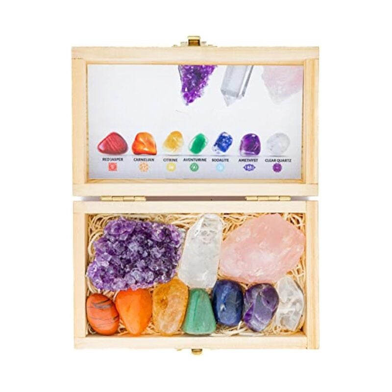 Travel Chakra Crystals 7 Chakra Tumbled Gemstones Amethyst Crystal Rose Quartz Quartz Crystal Point - Image 1