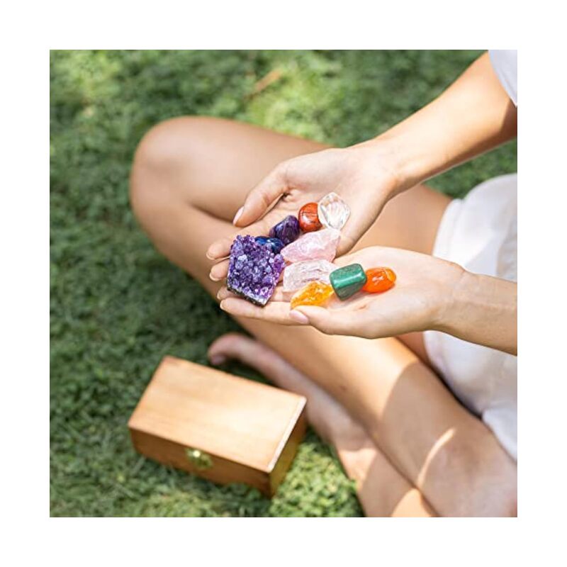 Travel Chakra Crystals 7 Chakra Tumbled Gemstones Amethyst Crystal Rose Quartz Quartz Crystal Point - Image 5