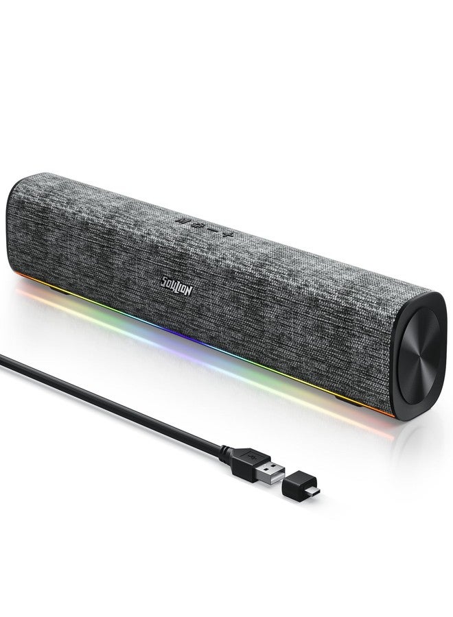 مكبرات صوت بلوتوث للكمبيوتر من SOULION R100 مع إضاءة LED ديناميكية، مكبرات صوت USB سهلة التوصيل والتشغيل مع زر تشغيل، مكبر صوت واضح لشاشة الكمبيوتر المكتبي أو المحمول (محول USB-C إلى USB مرفق) - Image 1