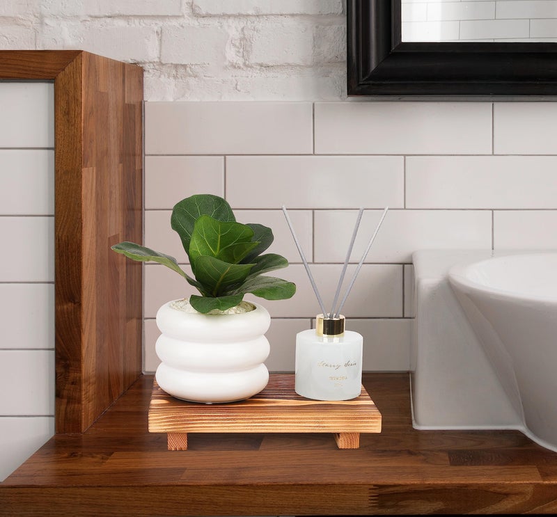 zoocatia Bathroom Counter Organizer Wood Pedestal Stand Farmhouse Decorative Tray Soap Holder for Kitchen Decor, 9" x 6" - Brown - Image 5