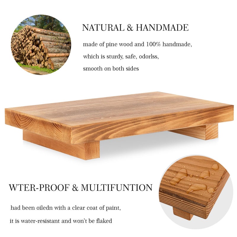 zoocatia Bathroom Counter Organizer Wood Pedestal Stand Farmhouse Decorative Tray Soap Holder for Kitchen Decor, 9" x 6" - Brown - Image 4