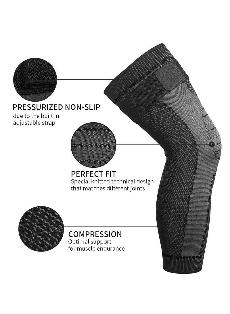 جي آر كيه سي دعامة ركبة مضغوطة محبوكة مع أربطة قابلة للتعديل – قطعتان لحماية الركبة والساق في الشتاء، مناسبة للرجال والنساء - Image 3