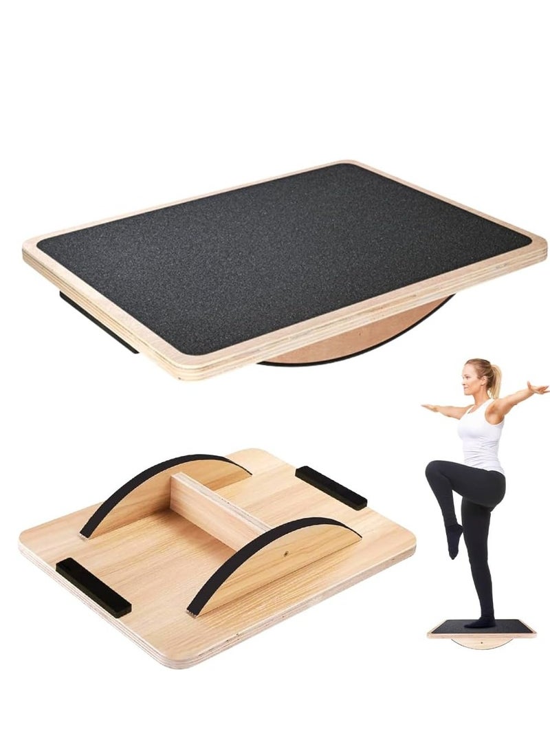 شو وو لوح توازن خشبي متمايل، ألواح هزازة أسفل المكتب، بكرة مانعة للانزلاق، تقوية الجذع، ثبات، ألواح اهتزاز مكتبية للوقوف، تدريب الجذع، تمارين رياضية منزلية في صالة الألعاب الرياضية - Image 1