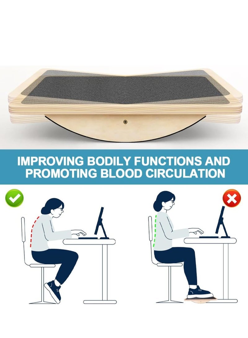 شو وو لوح توازن خشبي متمايل، ألواح هزازة أسفل المكتب، بكرة مانعة للانزلاق، تقوية الجذع، ثبات، ألواح اهتزاز مكتبية للوقوف، تدريب الجذع، تمارين رياضية منزلية في صالة الألعاب الرياضية - Image 4
