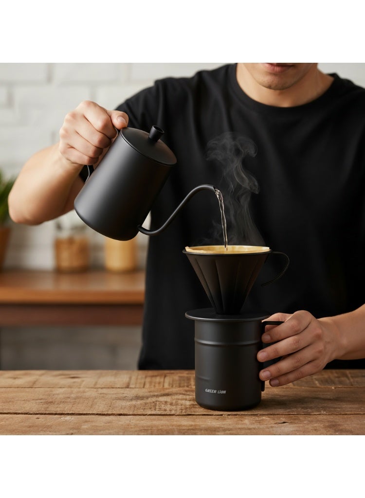 GREEN LION 7-in-1 Coffee Marker Set, 7-in-1 Pour-over Coffee Kit with Adjustable Grinder, Pour-over Dripper, Gooseneck Kettle, 2 Stainless Steel Cups, Precision Scale, 100 Paper Filters, Travel Case - Image 4