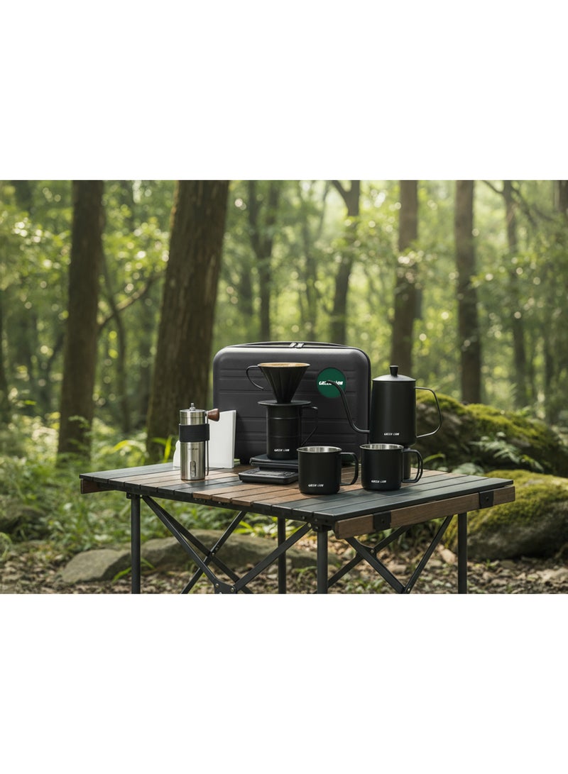 GREEN LION 7-in-1 Coffee Marker Set, 7-in-1 Pour-over Coffee Kit with Adjustable Grinder, Pour-over Dripper, Gooseneck Kettle, 2 Stainless Steel Cups, Precision Scale, 100 Paper Filters, Travel Case - Image 3