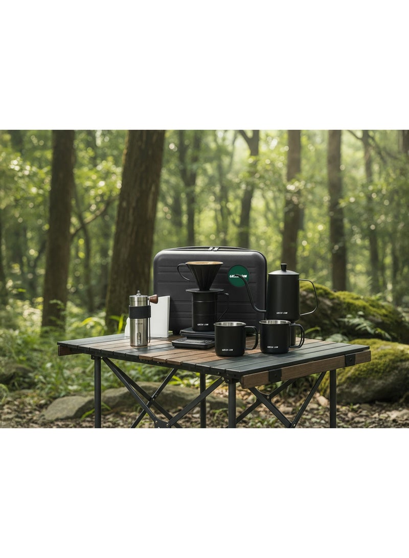 GREEN LION 7-in-1 Coffee Marker Set, Pour-over Coffee Kit with Adjustable Grinder, Pour-over Dripper, Gooseneck Kettle, 2 Stainless Steel Cups, Precision Scale, 100 Paper Filters, Travel Case - Image 3