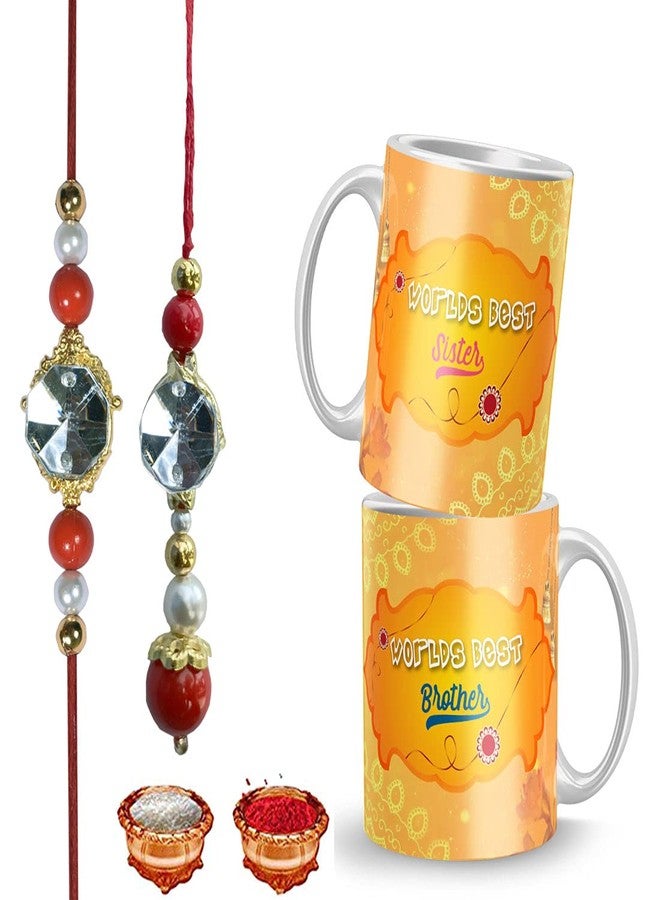 Luvkushcart® Mug Rakhi, Rakhi, Rakhi for Brother, Rakhi for Sister, Rakhi for Brother Bhabhi, Rakhi Combo, Rakhi Set, Rakhi Gift for Bhaiya Bhabhi, Rakhi with Roli Chawal, (BV-Rakhi-PAIRMUG-9) - Image 1