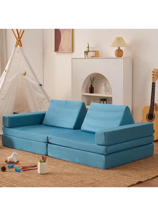 Jela Kids Modular Play Couch - Extended Size 8PCS, Floor Sofa for Family, Toddlers & Babies - 66" x 33" x 22" Light Blue - Image 1